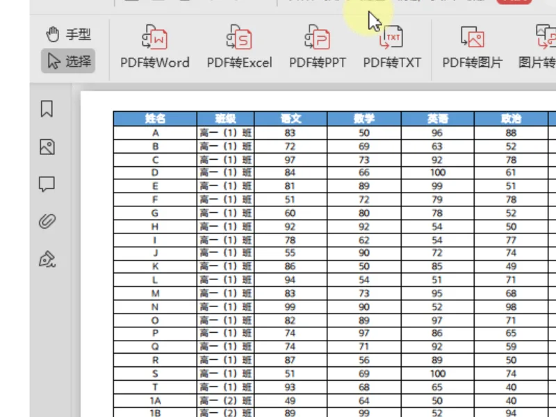 WPS 打开 PDF:转换选项卡下的 PDF转Excel 入口